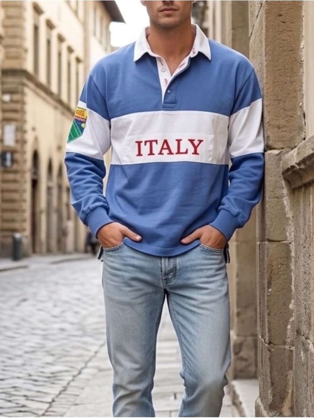 Vintage Coca Cola Italy Rugby Shirt L Blue 80s Tennis Court Polo Gorpcore *FLAW